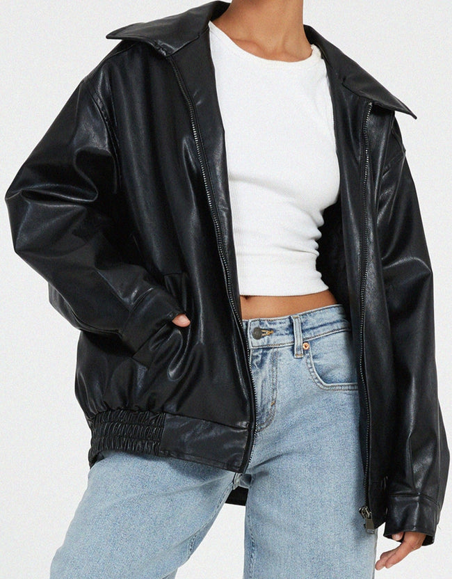 Ruby | Oversized Leather Bomber Jacket - Chic, Bold Outerwear