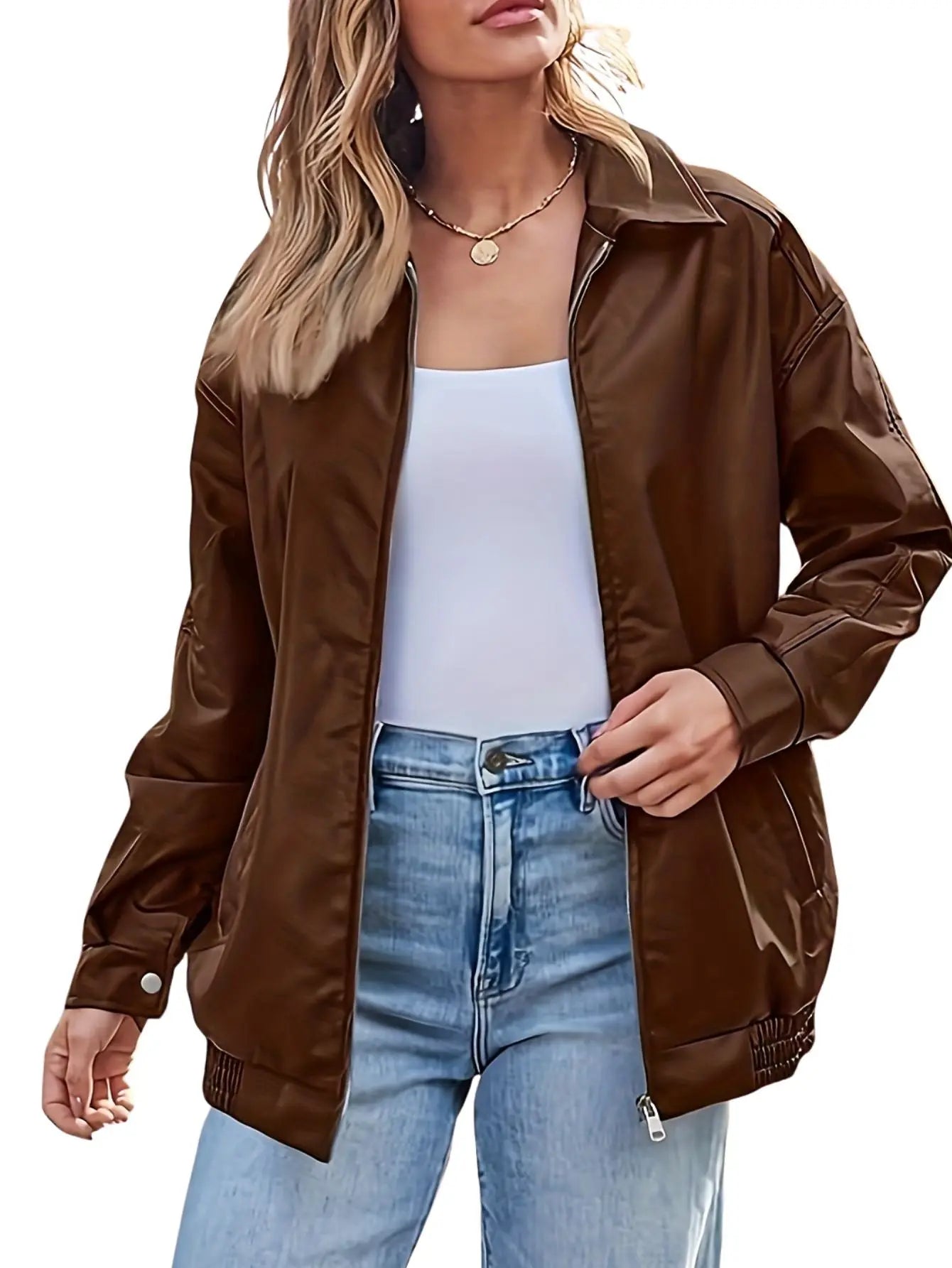 Rose | Classic Oversized Leather Bomber Jacket