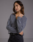 Celeste | Dark Grey Open Collar Sweater for Women in Ultra-Soft Viscose Blend 2