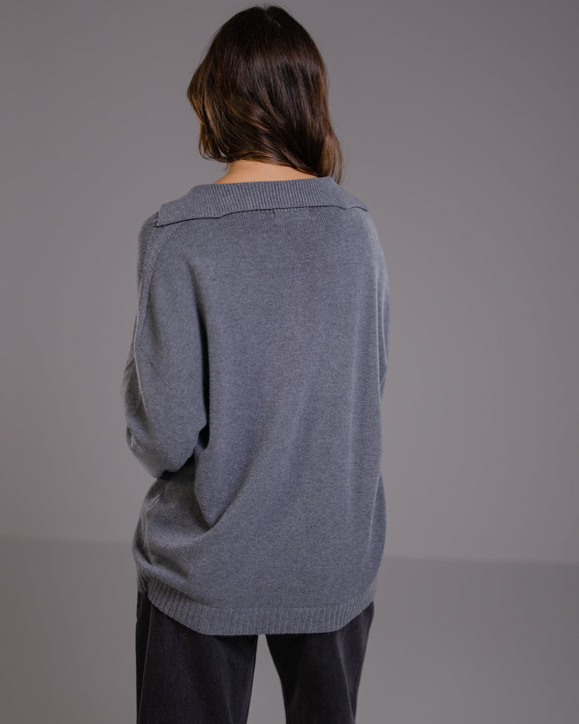 Celeste | Dark Grey Open Collar Sweater for Women in Ultra-Soft Viscose Blend 3