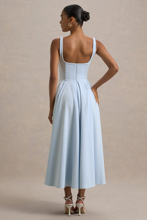 Elegant Midi Dresses for Women in Powder Blue Scuba Crepe with Flattering Square Neckline for Effortless Style 1