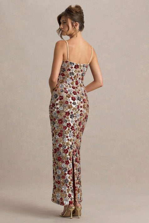 Floral Maxi Dress | Elegant Sequin Design with Square Neckline | Perfect for Garden Parties 1