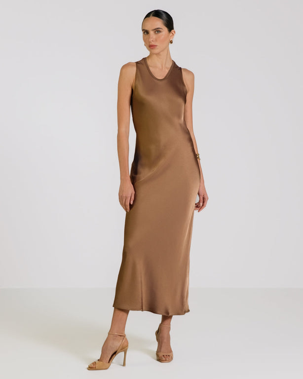 Maple Satin Sleeveless Dress | Elegant Women's Summer Dress in Viscose, Made in Italy 0