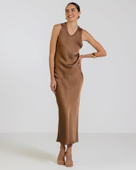 Maple Satin Sleeveless Dress | Elegant Women's Summer Dress in Viscose, Made in Italy 1
