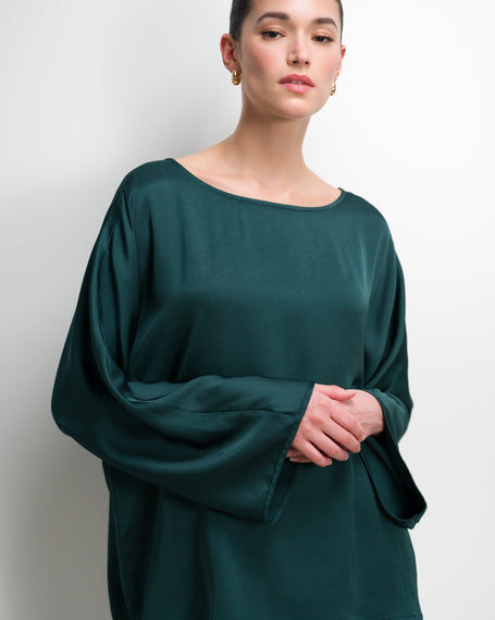 Teal Boatneck Top for Women with Wide Sleeves | Elegant Blouse Crafted from 100% Viscose 0
