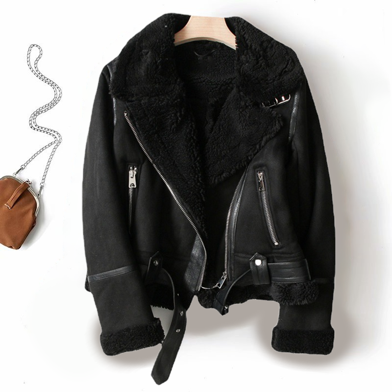 Grace | Chic Shearling-Lined Moto Jacket — Timeless Style, Cozy Warmth