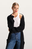Yasmin | Black Long Cardigan Sweater in Soft Alpaca Blend with Balloon Sleeves and Pockets 2
