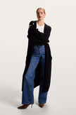 Yasmin | Black Long Cardigan Sweater in Soft Alpaca Blend with Balloon Sleeves and Pockets 4