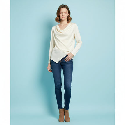 Laura | Ivory Boatneck Blouse with Wide Sleeves - Stylish Viscose Top