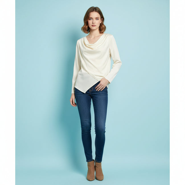 Laura | Ivory Boatneck Blouse with Wide Sleeves - Stylish Viscose Top