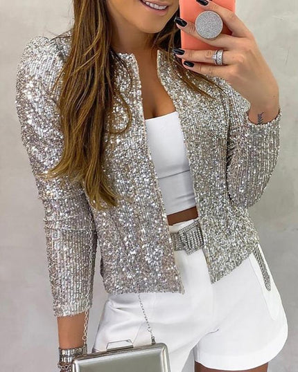 Claire | Sparkle Open-Front Party Jacket — Shimmering, Eye-Catching Evening Outerwear